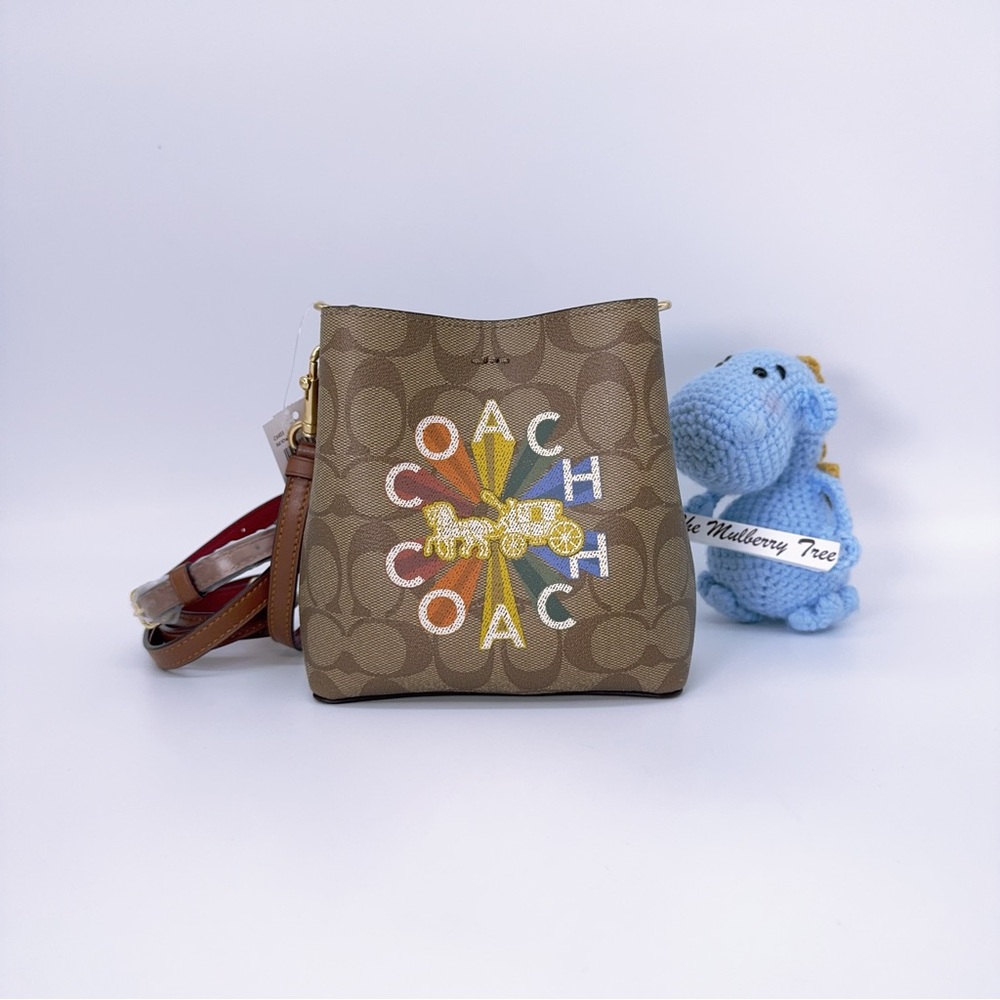 Coach C6835 Mini Town Bucket Bag Signature Canvas w/ Radial Rainbow Khaki $298 - Picture 1 of 11